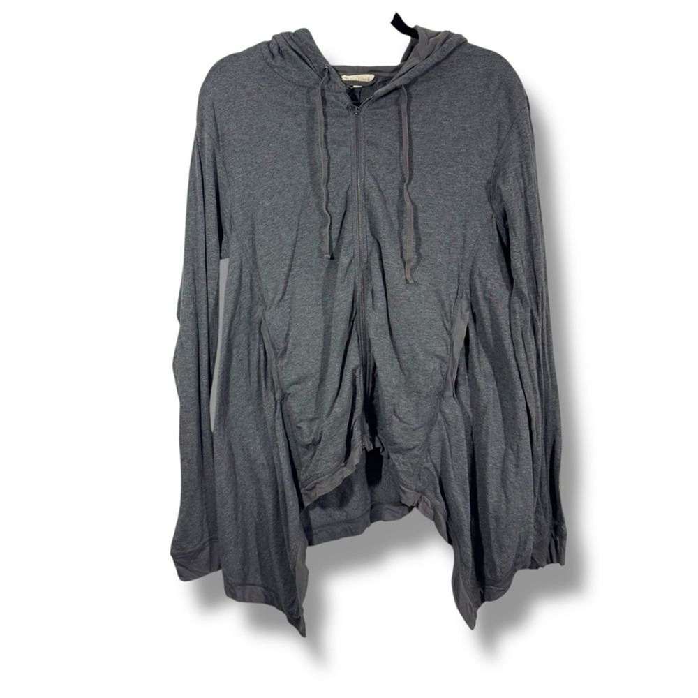 Eileen Fisher Hoodie Gray Cotton Blend Handkerchief Hem Zip Front Womens XS